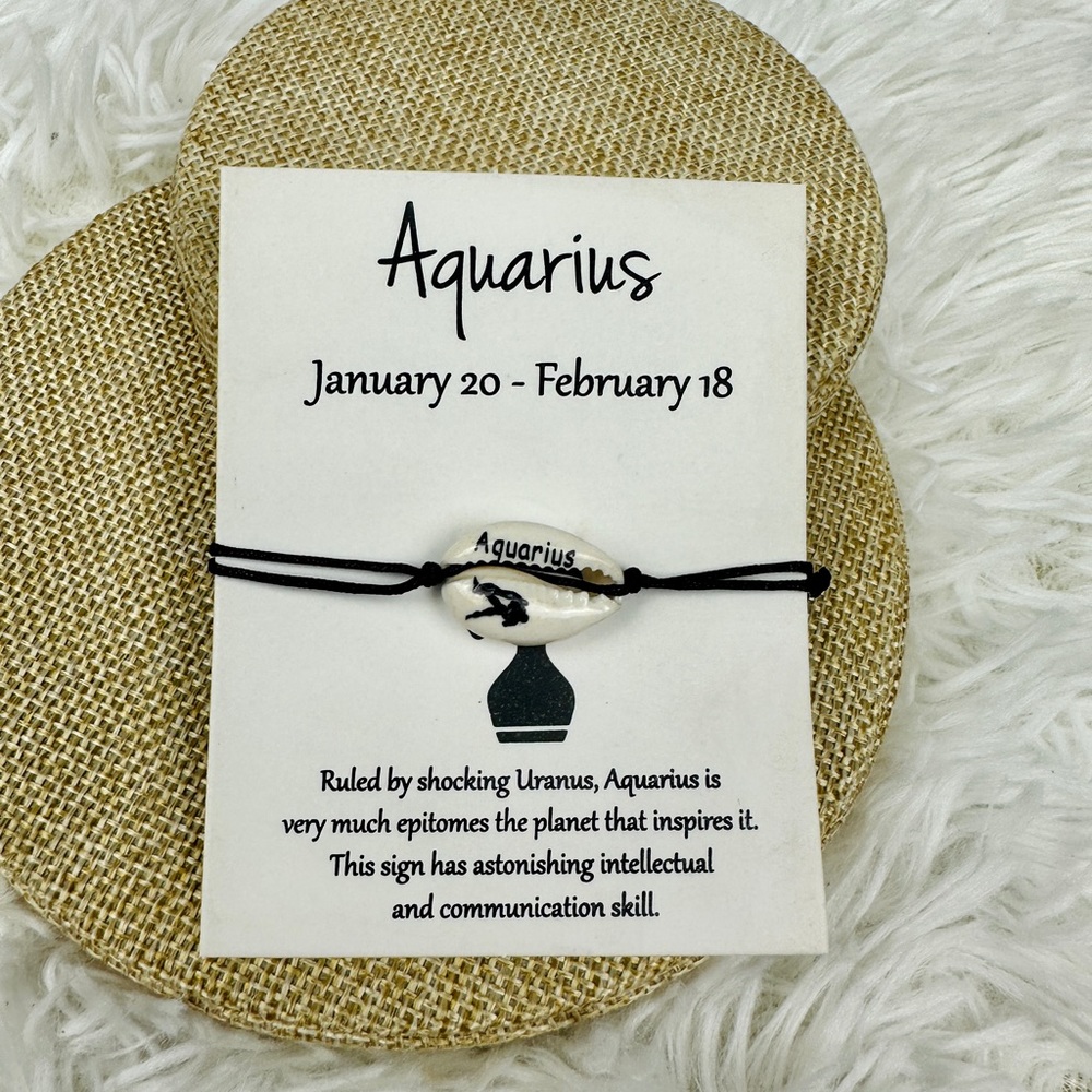 Aquarius Bracelet Anklet Zodiac Sign Shell Jewelry Astrology Birthday Hand paint